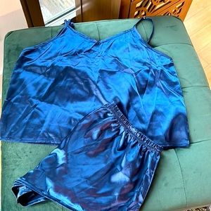 Navy blue satin tank and short set size XL